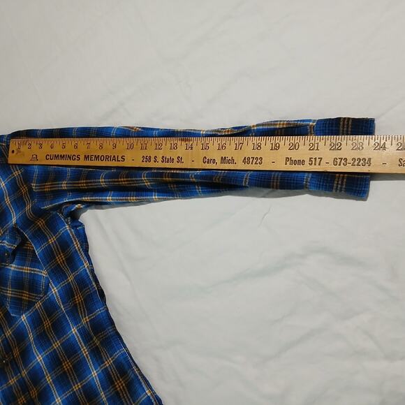 Arizona Small Blue Plaid Long-Sleeved Flannel Shirt 100% Cotton Two Pocket - Picture 8 of 12
